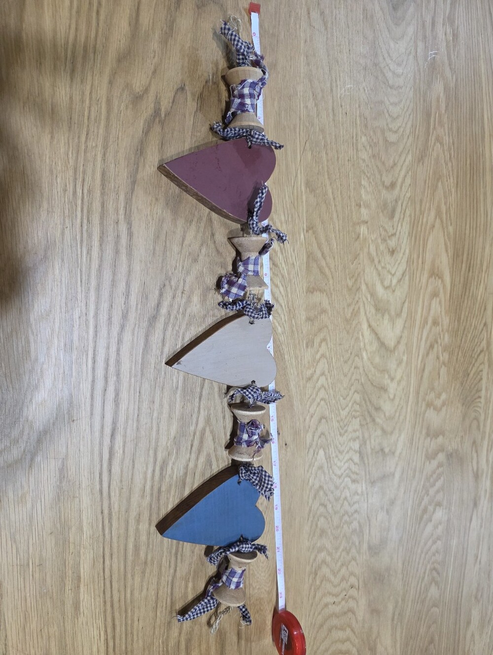 Primitive Rustic Heart Garland - Red, White, Blue Wooden Hearts